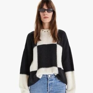 Mother Denim The Long Drop Entree Fee Oversized Check Alpaca Sweater, Size M